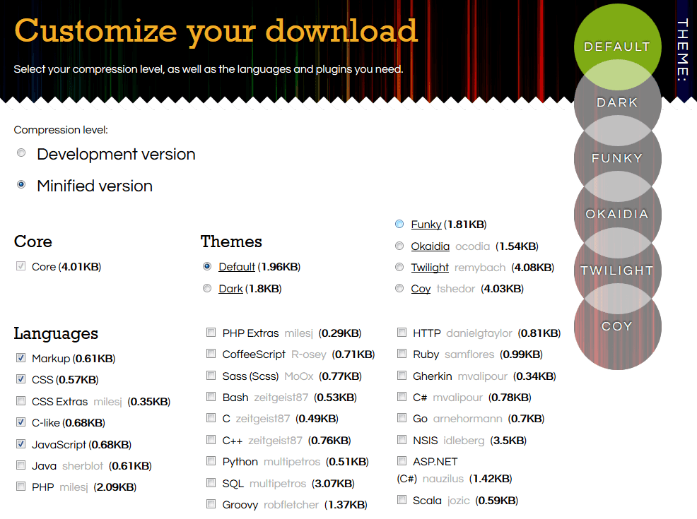 Page de téléchargement de prism.js