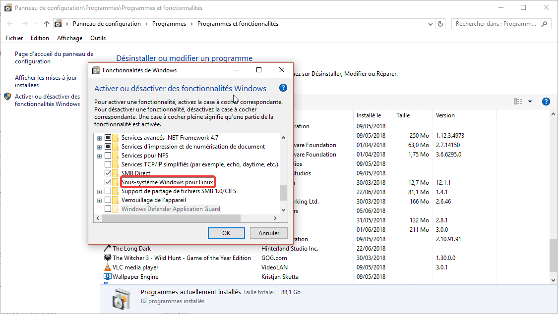 activer WSL2 sur windows 10